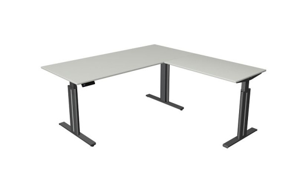 Τραπέζι καθιστό/όρθιο Kerkmann W 1800 x D 800 mm, με πρόσθετο στοιχείο 1000 x 600 mm, ηλεκτρικά ρυθμιζόμενο ύψος από 720-1200 mm, λειτουργία μνήμης, ανοιχτό γκρι, 10324611