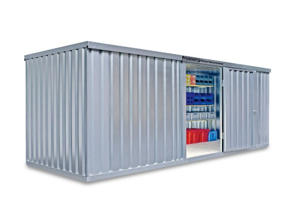 FLADAFI materiaalcontainer MC 1600, verzinkt, gedemonteerd, met houten vloer, 6.080 x 2.170 x 2.150 mm, enkele vleugeldeur aan de 6 m-zijde, F16200101