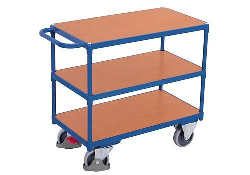 DENIOS ciężki stalowy wózek stołowy, 3 półki, EasySTOP, TK 500 kg, 1000 x 700 mm, 272-639