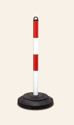 DENIOS výstražný stojan na těžký řetěz, červená/bílá, recyklovaná patka, H 1000 mm, 180-253
