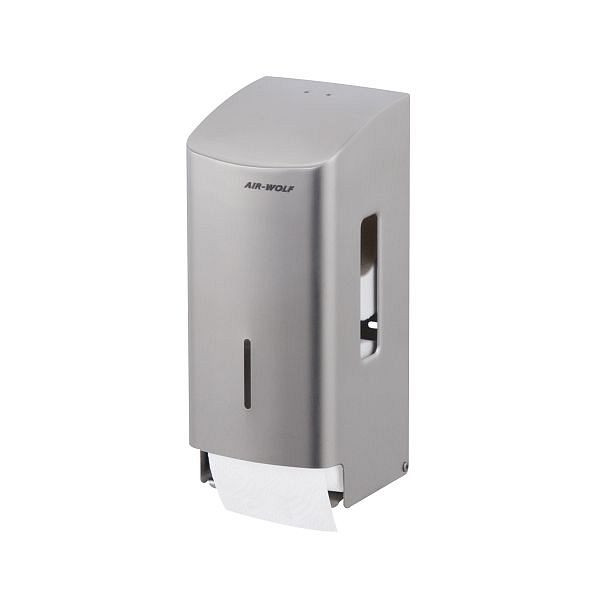 Air Wolf toiletpapirdispenser til 2 husholdningsruller, Alpha-serien, H x B x D: 277 x 119 x 130 mm, børstet rustfrit stål, 60-101