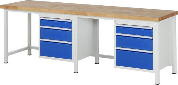 Stół warsztatowy RAU seria 8000 - konstrukcja ramowa (rama spawana), 6 x szuflady, 2500x840x700 mm, 03-8159A1-257B4S.11