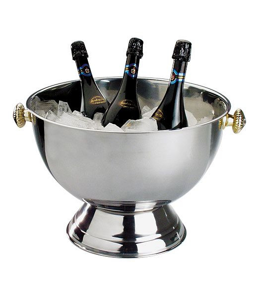 APS champagnekøler, Ø 42 cm, højde: 28 cm, 20 liter, rustfrit stål, mat indvendig, højglanspoleret udvendig, med forgyldte håndtag, 36047