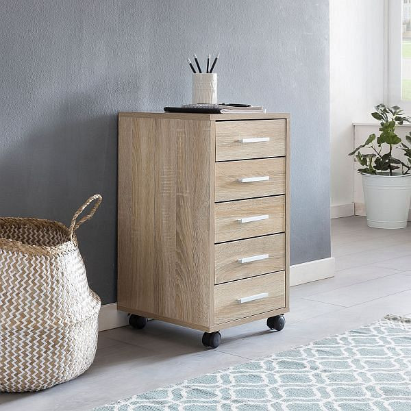 Wohnling LISA Sonoma rolcontainer 33 x 63 x 38 cm hout, WL5.272
