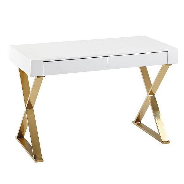 Wohnling íróasztal 118x76x57 cm fa magasfényű fehér fém lábak Golden Design számítógépes asztal PC asztal irodai asztal Modern WL6.314