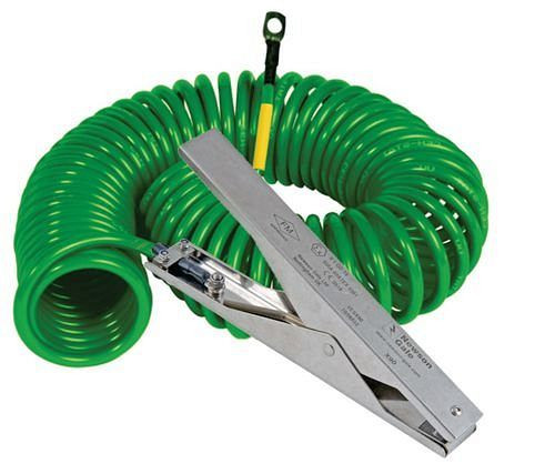DENIOS spirálový zemnící kabel, 1 nerezová zemnící svorka HD 235 mm, délka prodloužení 3 m, ATEX, 201-354