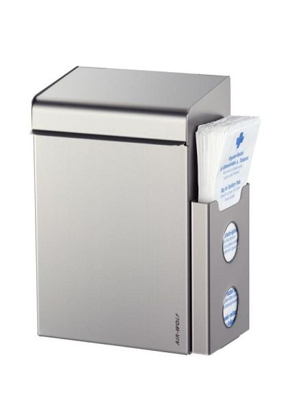Air Wolf hygiëne-afvalcontainer met zakjesdispenser, serie Lobo, met zakjeshouder aan de voorzijde: H x B x D: 342 x 220 x 163 mm, gecoat RVS, 40-600